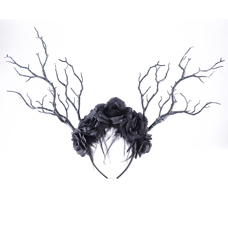 Hair Accessories Vintage Women Halloween Fairy Tale Flower Feathers Headband Retro Tree Branch Deer Ears Antlers Head Bands Black - Shop at LoveMi