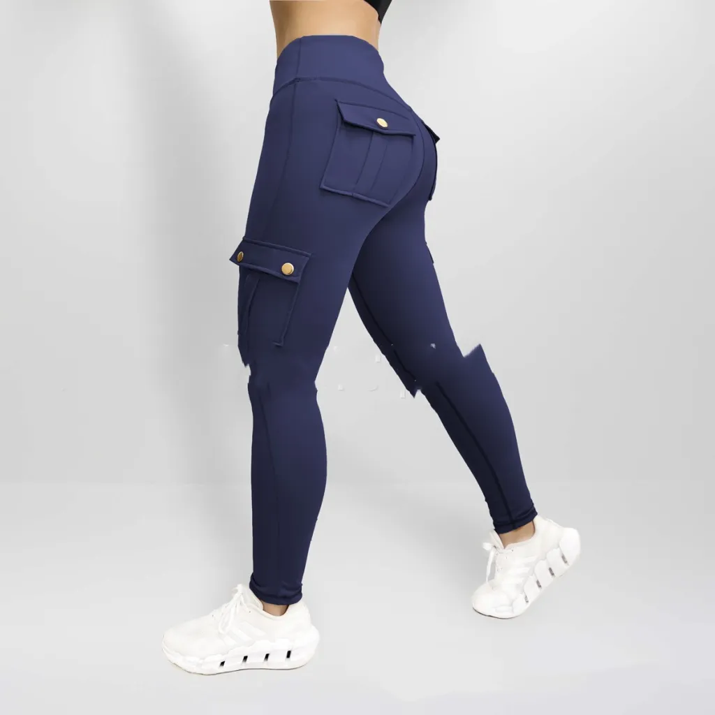 Workwear With Pocket Fitness Pants For Women High Elastic Tight - Dark Blue