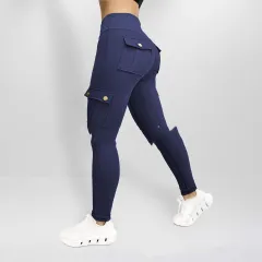 Workwear With Pocket Fitness Pants For Women High Elastic Tight - Dark Blue - View 1