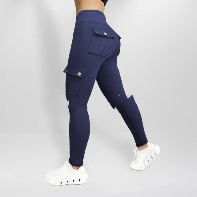 Workwear With Pocket Fitness Pants For Women High Elastic Tight Dark Blue - Shop at LoveMi