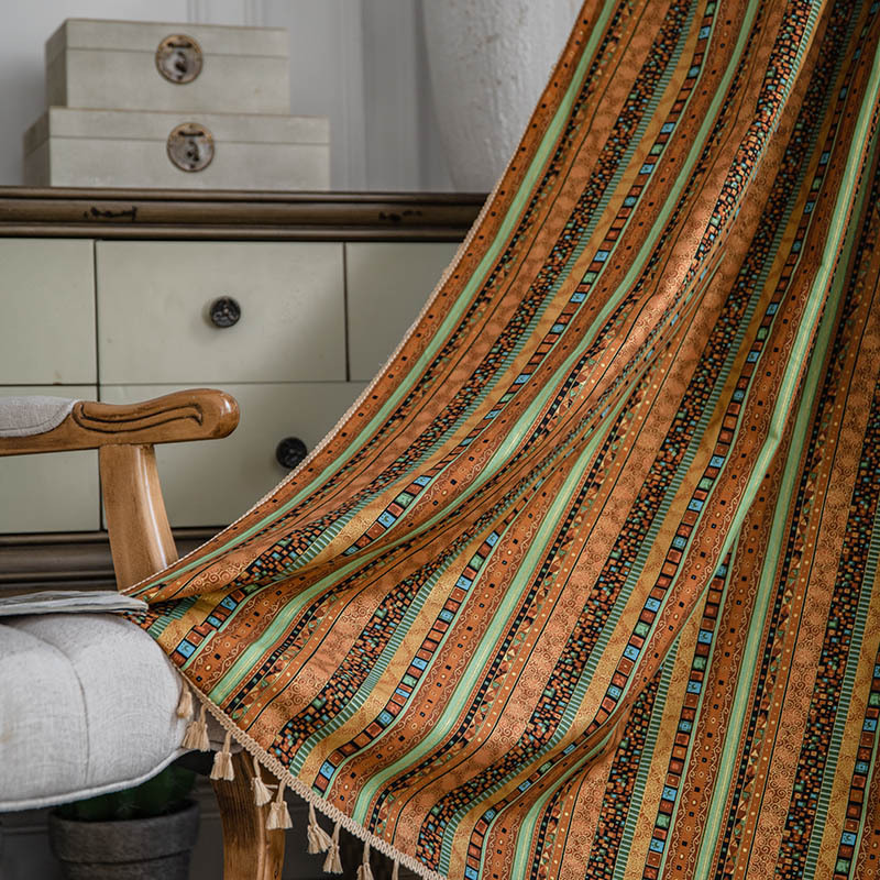 Gilding Striped Cotton And Linen Printed Curtain - Image 2
