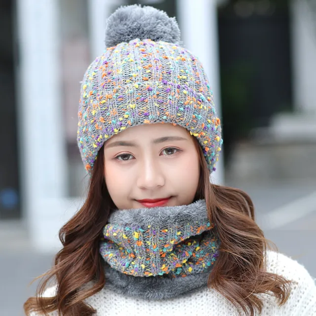 Ladies Winter Sweet And Cute Scarf Suit Knitted Hat Grey - Shop at LoveMi