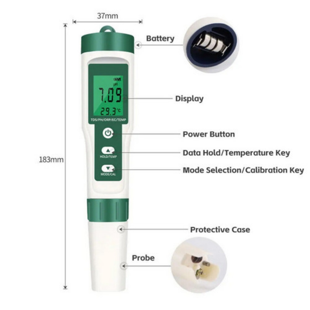 7 en 1 PH mètre TDS EC température salée moniteur de qualité de l'eau testeur stylo – Image 2