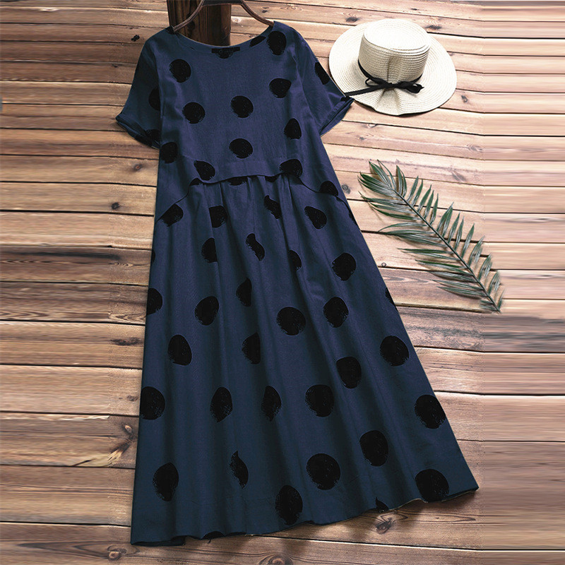 Women's Polka Dot Print Round Neck Short Sleeve Dress