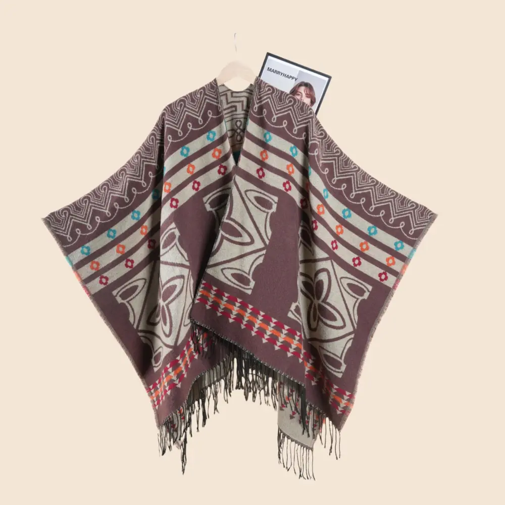 Women's Cross Plum Flower Tassel Thick Split Warm Shawl