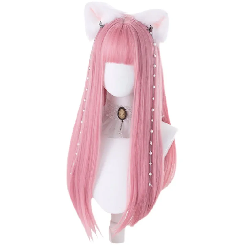Waist Length Straight Hair Anime Cos - Peach
