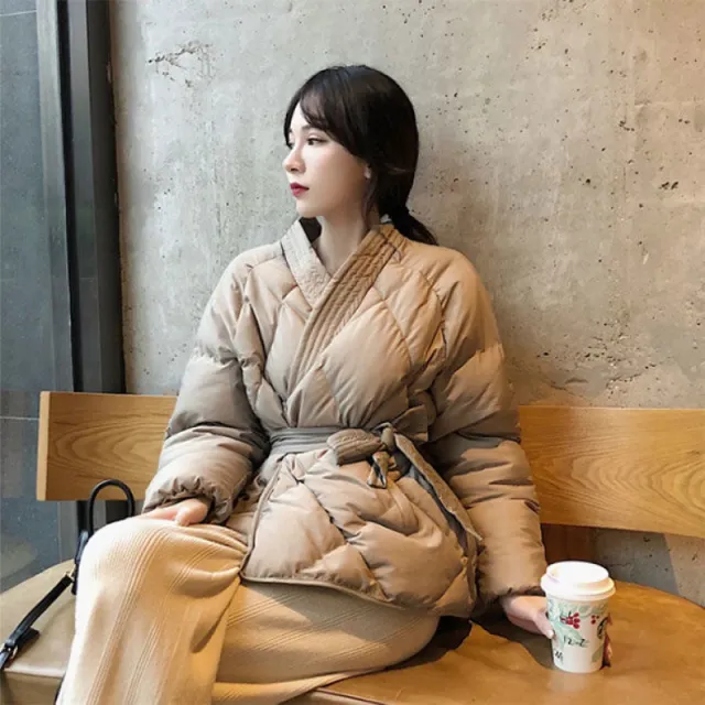 Waist Jacket Ribbed Diamond Check Down Cotton Clothes Khaki - Shop at LoveMi