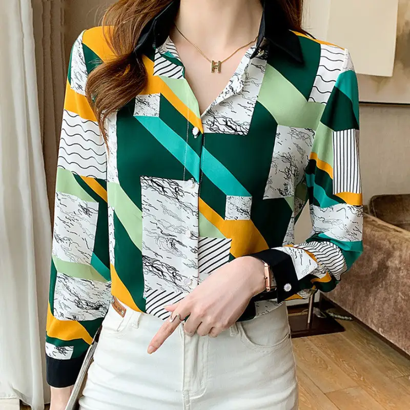 Retro Hong Kong-style Long-sleeved Chiffon Shirt