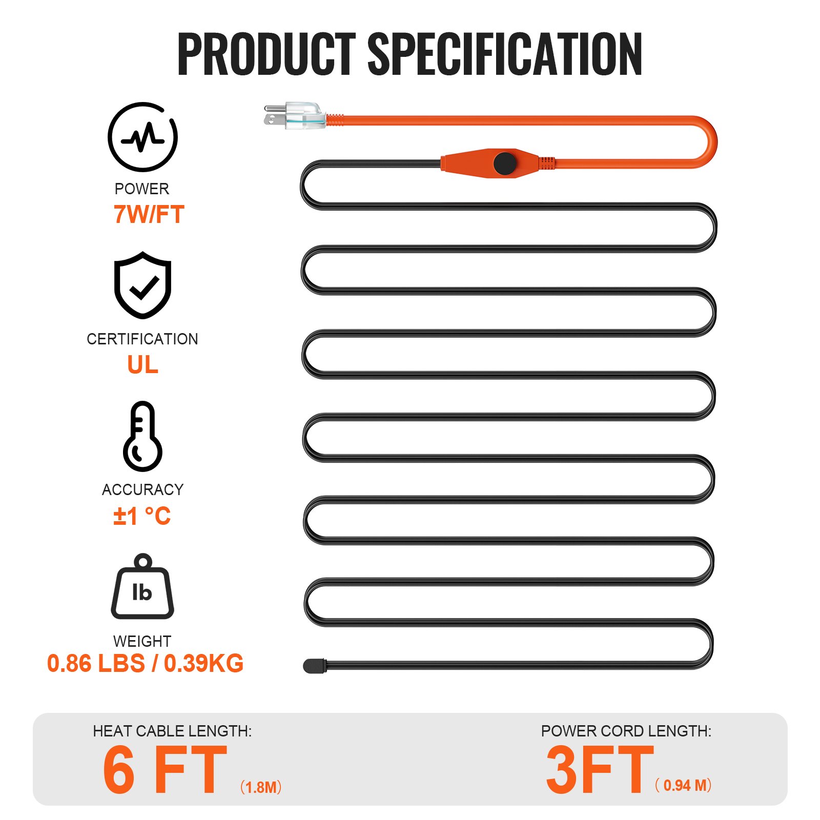 Pipe Heating Cable 6FT 7W FT Heat Tape For Pipes With Built-in Thermostat image 3