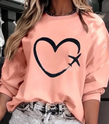 Title 1, Autumn sweater heart-shaped airplane printed Sw...