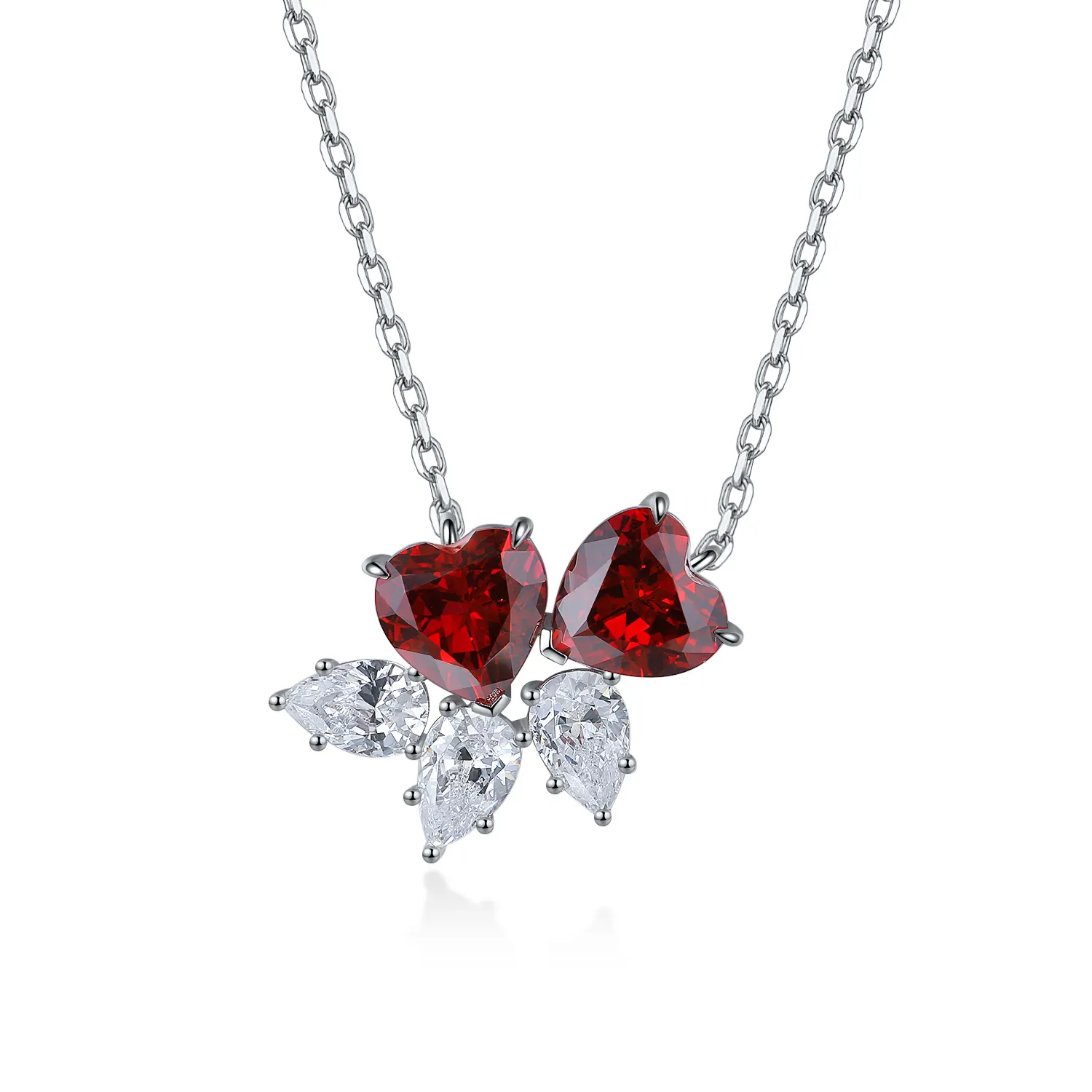 S925 Silver 4.1g Double Heart Lab-Created Gemstone