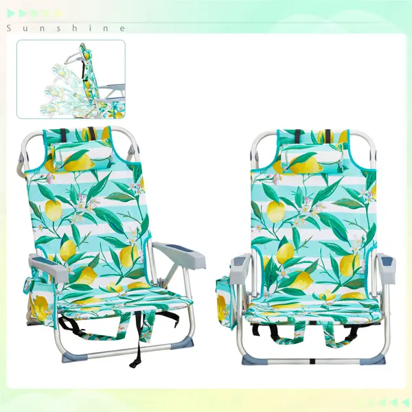 63x65x82cm, Lemon Pattern, Aluminum, Beach Chair, Oxford Cloth, Silver-white Aluminium Tube