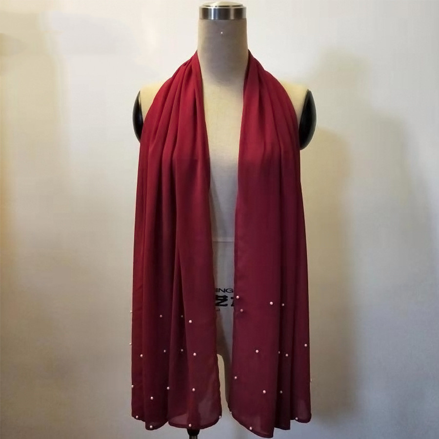 Solid Colored Beaded Headscarf For Women