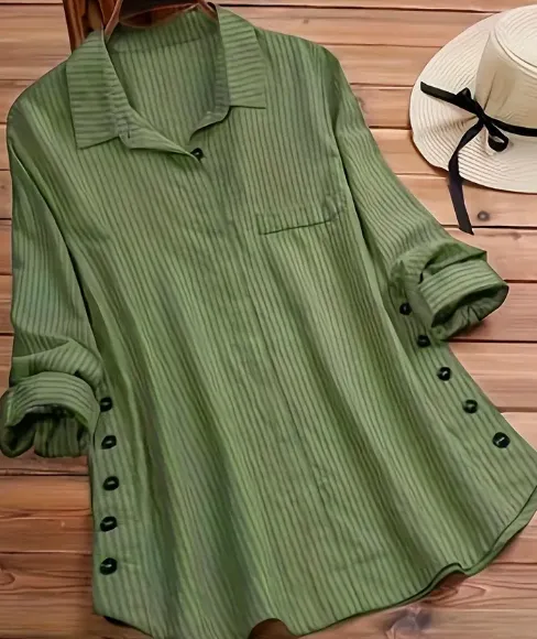 Rollable Sleeve Solid Side Button Blouse, Boho Collar Women's Clothing Army Green - Shop at LoveMi