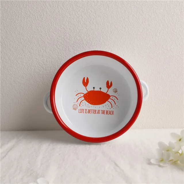 Thicken Colored Double Ear Enamel Bowl Tableware Red Crab - Shop at LoveMi