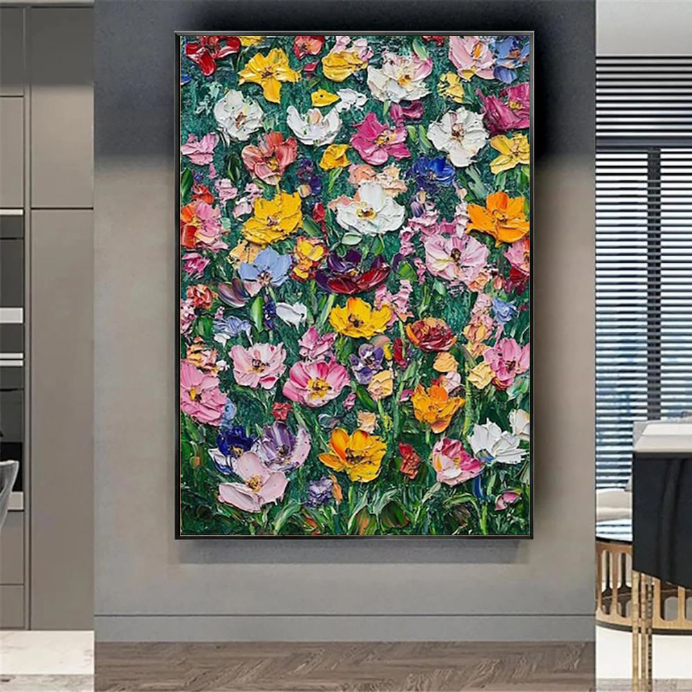 A Vibrant Floral Canvas Frameless  Hand-painted Oil Painting Transform Your Home Into Garden With This Amazing Design