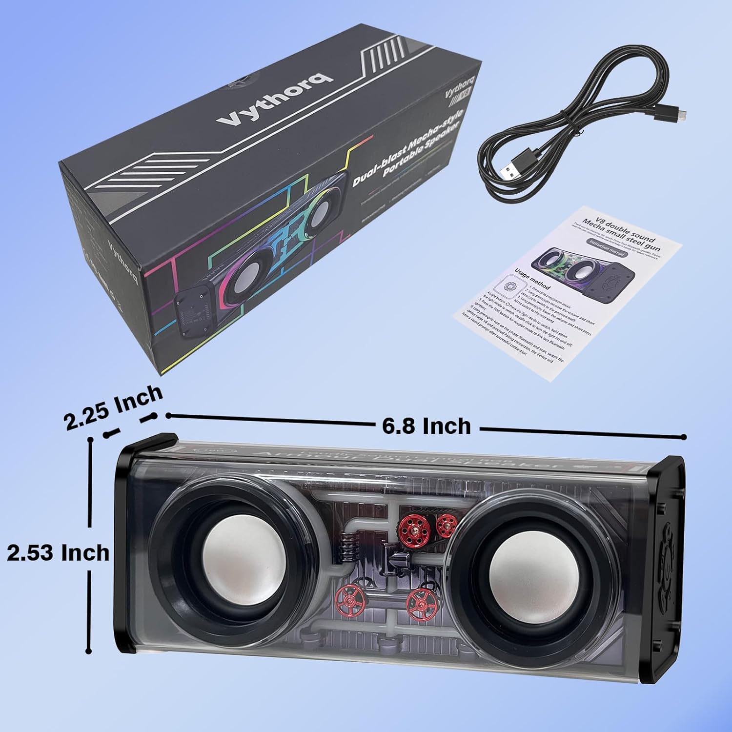 Portable Bluetooth Speaker With LED Lights&Transparent Casing, Bluetooth 5.3... 5