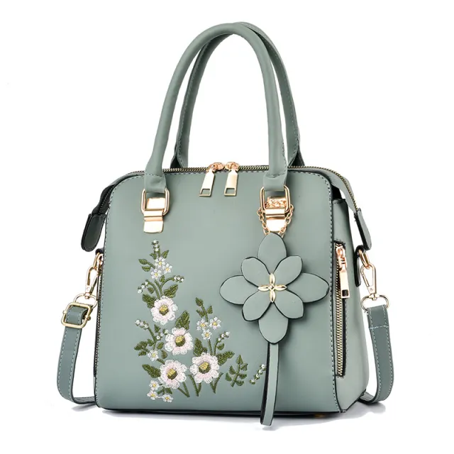 Fashion Flowers Embroidered Handbag Women Shoulder Messenger Bags Green - Shop at LoveMi