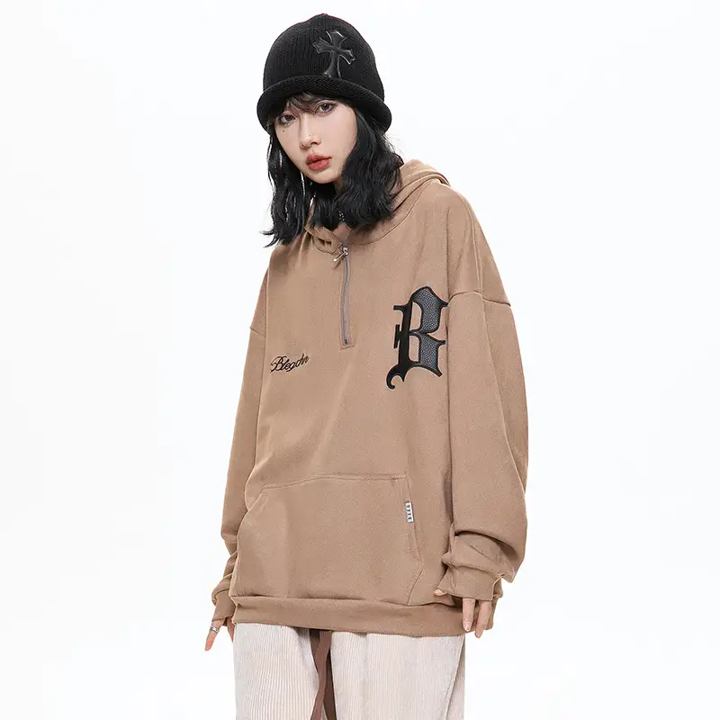 Chaopai High Street Suede Embroidery Half Zipper Bodysuit
