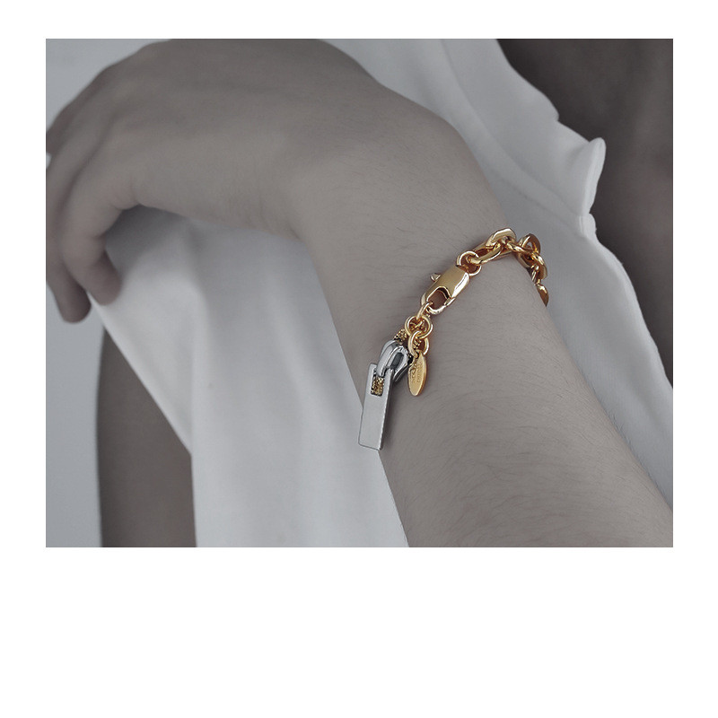 Fashionable Niche Texture Zipper Design Gold And Silver Contrast Color Bracelet