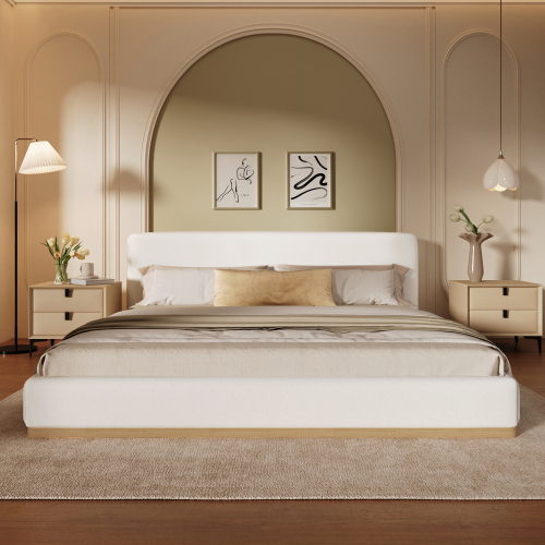 Elegant Upholstered Bed With Solid Wood Frame, Unlocking A New Experience Of Comfortable Sleeping, Queen, White