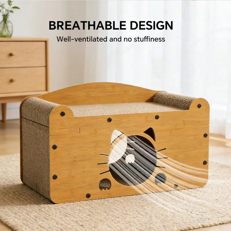 56cm Whisker Cat Shape Scratcher Sofa, Wooden
