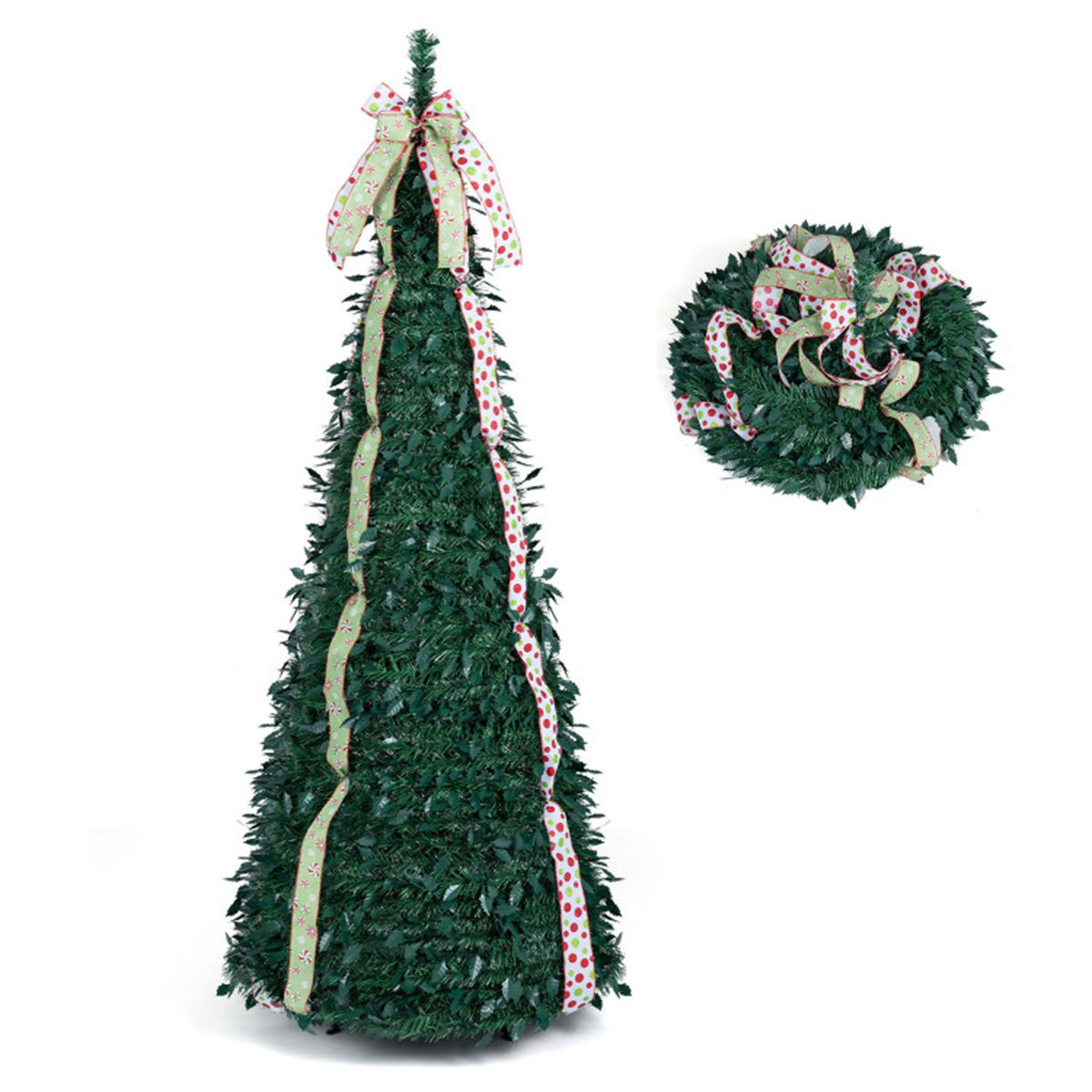 6ft Collapsible -Pop Up Christmas Tree Artificial PVC Xmas Tree With Satin Ribbons & Bow Unlit Holiday Decor For Home Office---Unavailable Platform-Temu&Amazon — 1