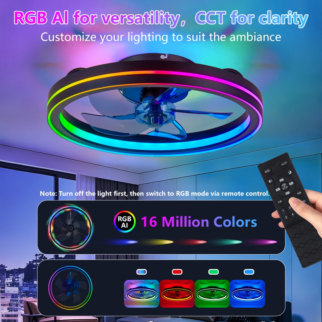 RGB Ceiling Fan With Lights, Low Profile Ceiling Fans With Lights And Remote... 6