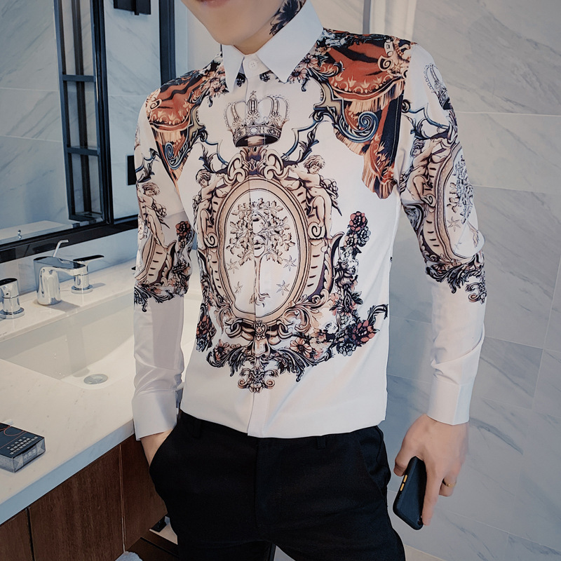 AliExpress Social Spirit Boy Printed Long Sleeve Shirt Trend Slim Shirt