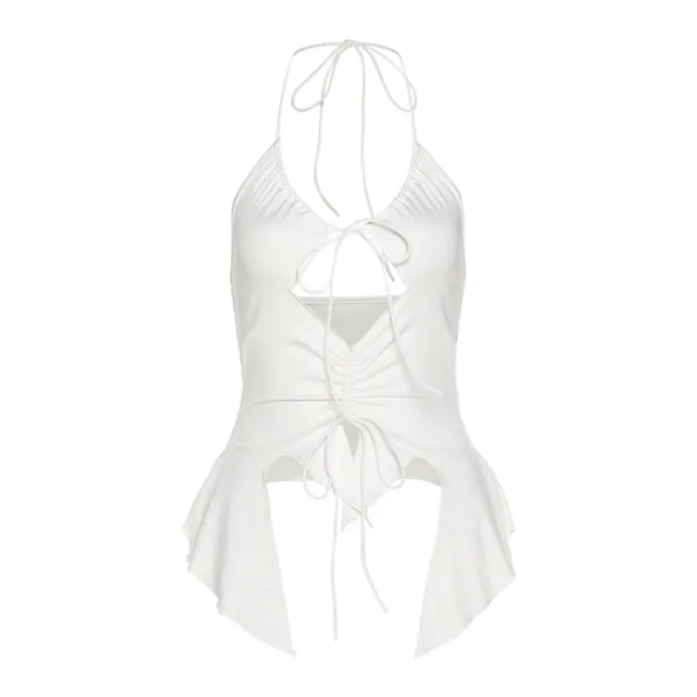 Fashion Neck Lace Hollow Slim Vest White - Shop at LoveMi