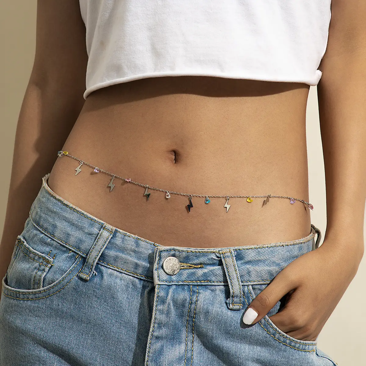 European And American Sexy Single Layer Acrylic Lightning Body Chain