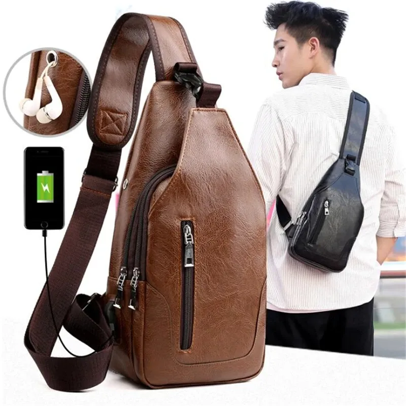 Luxury Brand Messenger Bag Leather Men Chest