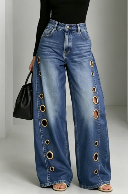 Pantalon large femme taille haute bleu délavé en jean baggy taille haute US Warehouse Ready Stock