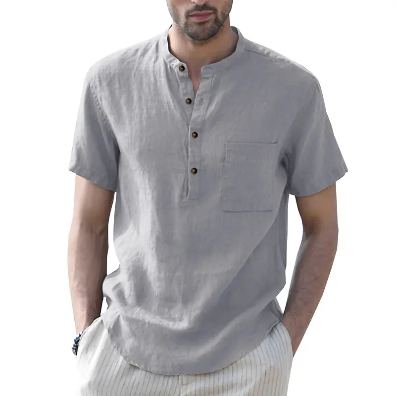 Cotton And Linen Short-sleeved Men's Casual Shirt