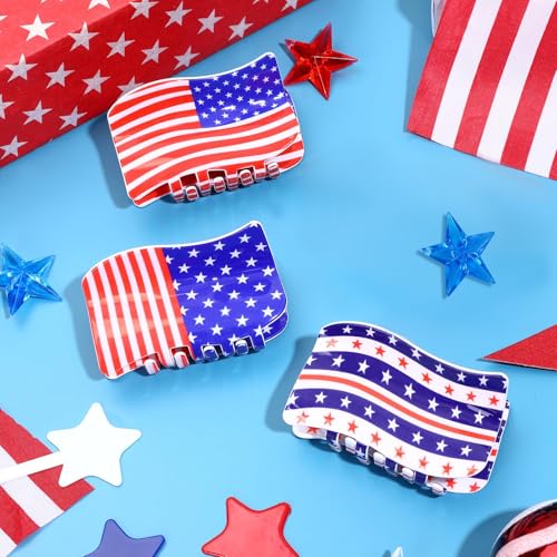 3Pcs American Flag Shaped Claw Clips USA Patriotic 4th Of July Design Hair Accessories Red White And Blue Hair Clips For Independence Day Veterans' Day -Give A Family Hair Clip As A Gift 6