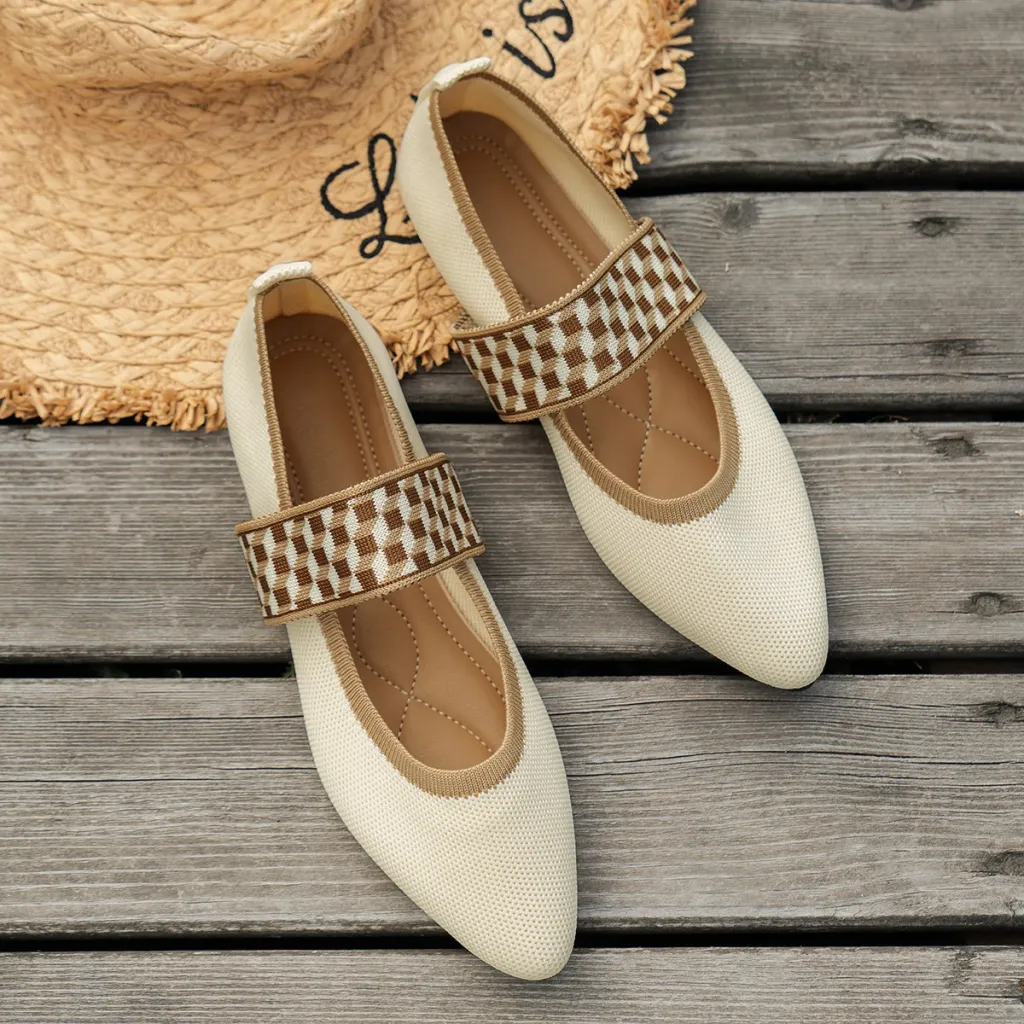 Striped Flats Shoes Fashion Casual Pointed Toe Loafers Lazy Shoes For Women - Beige