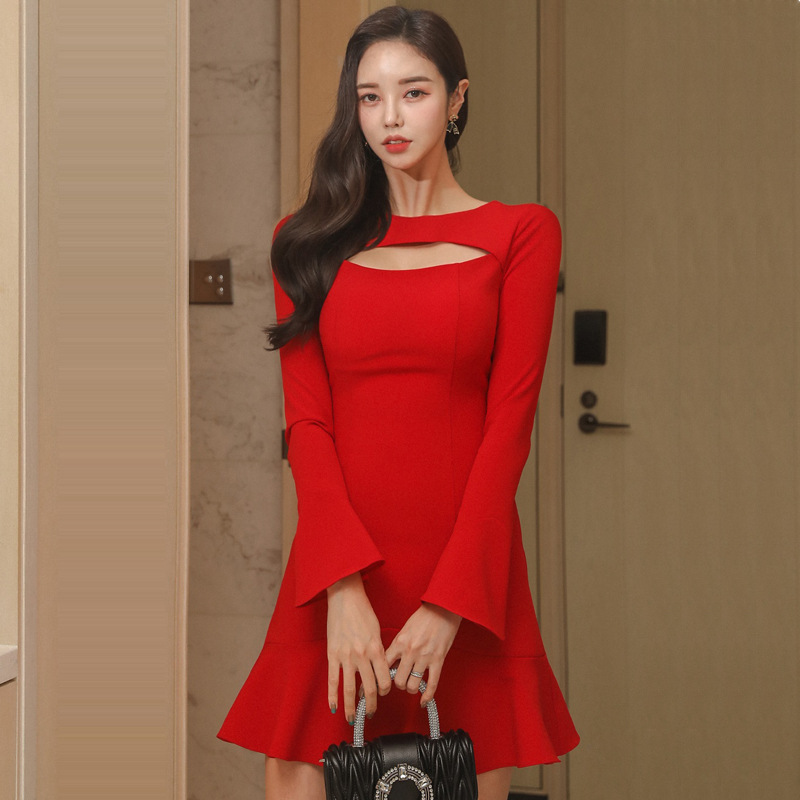 Cutout Flared-Sleeve Ruffle Dress, picture 5 of 8