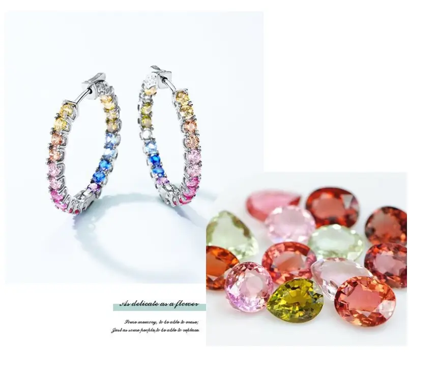 Rainbow Zircon Earrings Women's S925 Silver Full Inlaid Colored Gems Ear Ring