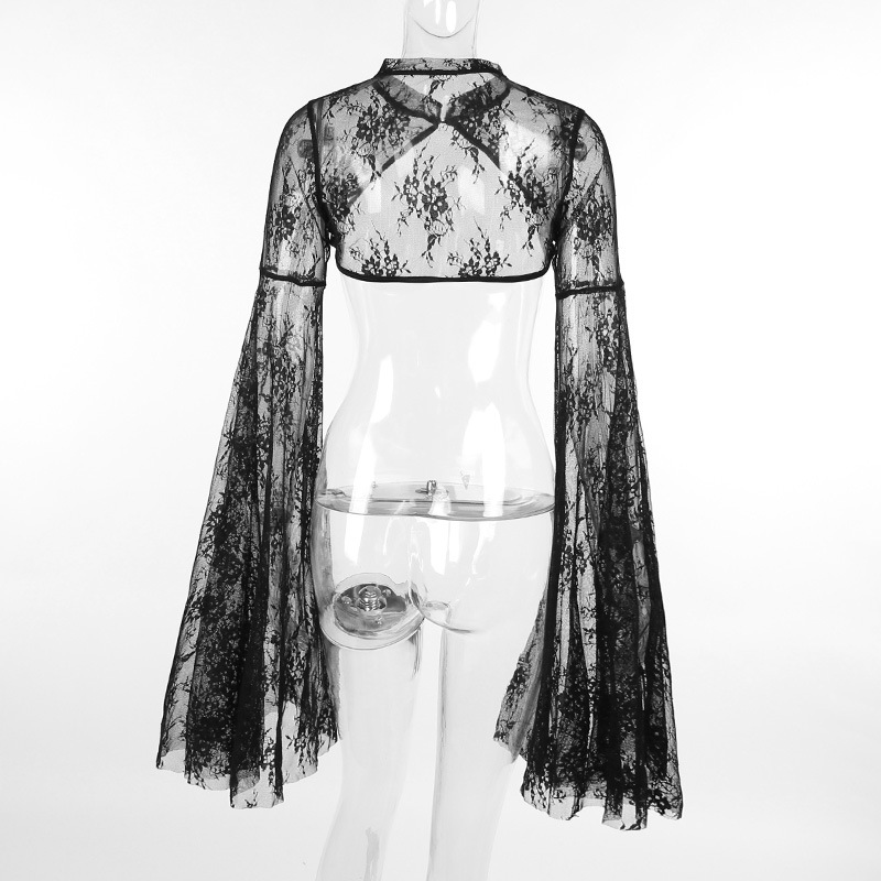 Title 3, Elegant Slim-fit Dark Lace Embossed Long Sleeve...