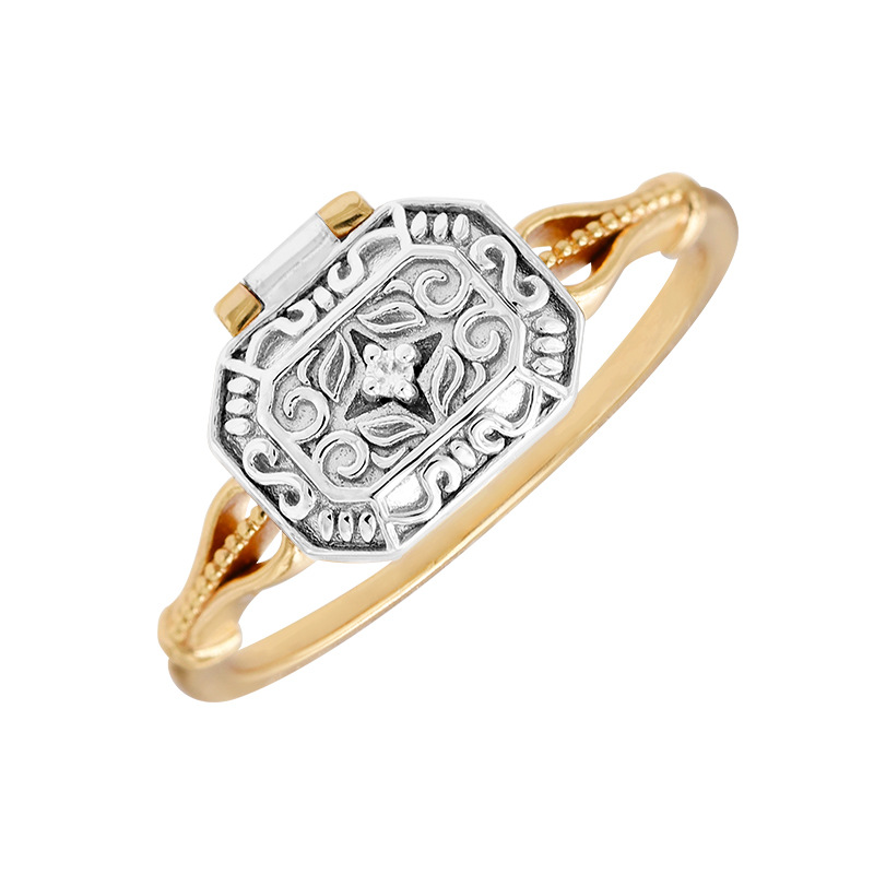 European Pattern Retro Ring Two Color S925