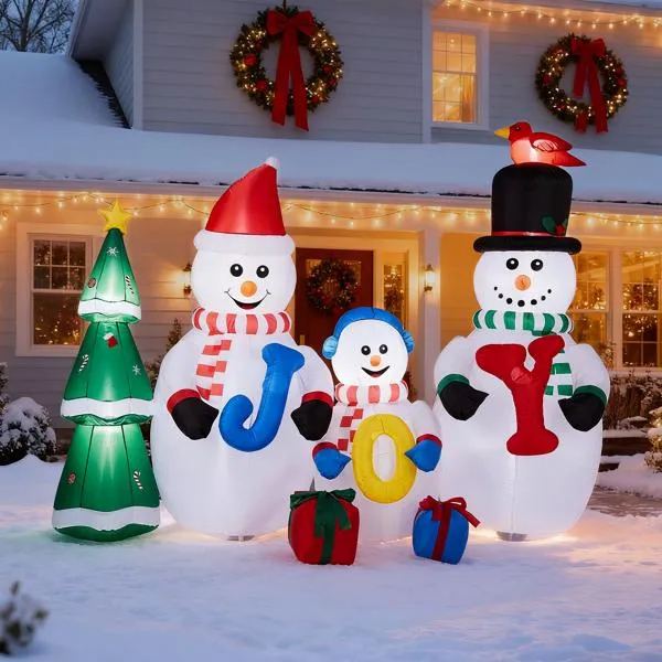 8FT Lighted Christmas Inflatable Decoration, Inflatable Snowman Family With JOY And Xmas Tree, Funny Blow… image 6