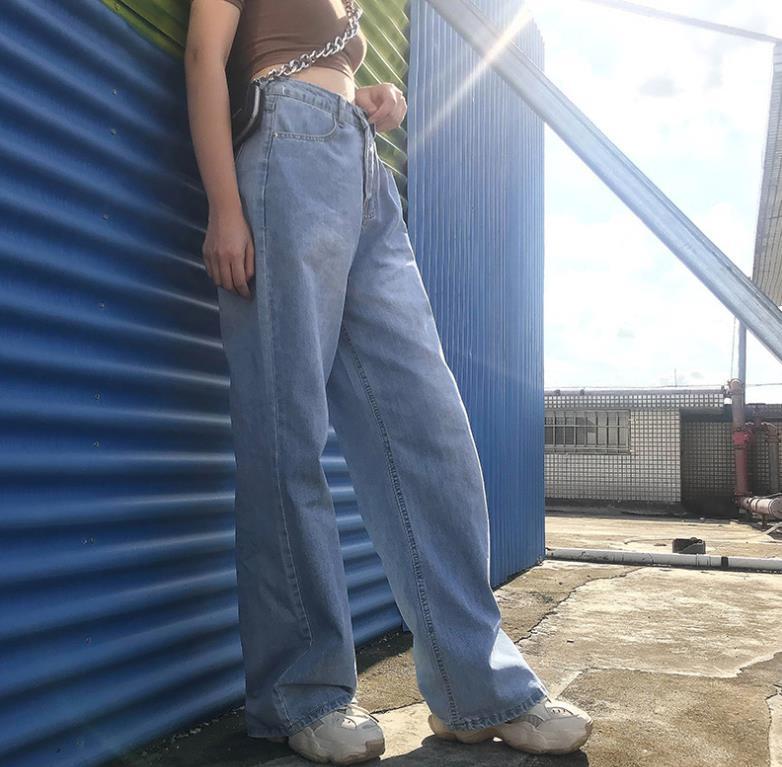 Women's High-waist Straight-leg Denim Wide-leg Pants