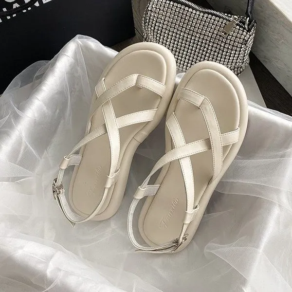 Soft Sole All match Flat Thong Platform Roman Sandals Beige - Shop at LoveMi