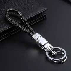 Double Ring Hand Woven Key Ring - Chrome - View 1
