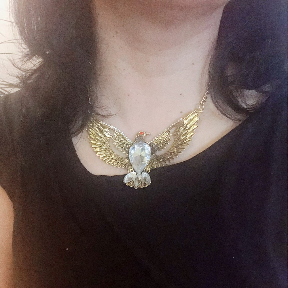 Retro Exaggerated Crystal Gem Eagle Pendant Necklace For Women