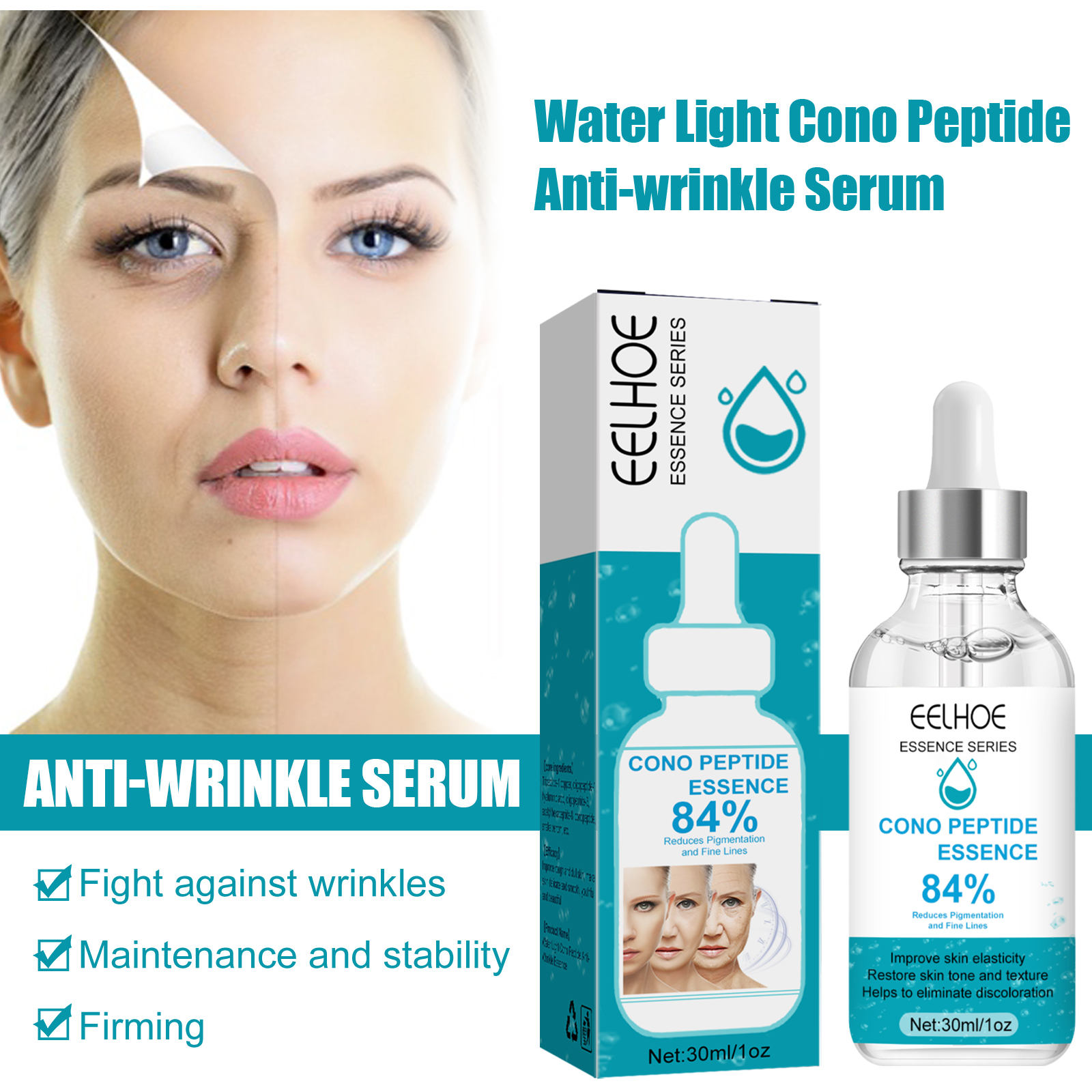EELHOE Hydroconus Peptide Anti-Wrinkle Serum, Skin Repair Crow's Feet Law Firming Wrinkles And Beautifying Skin