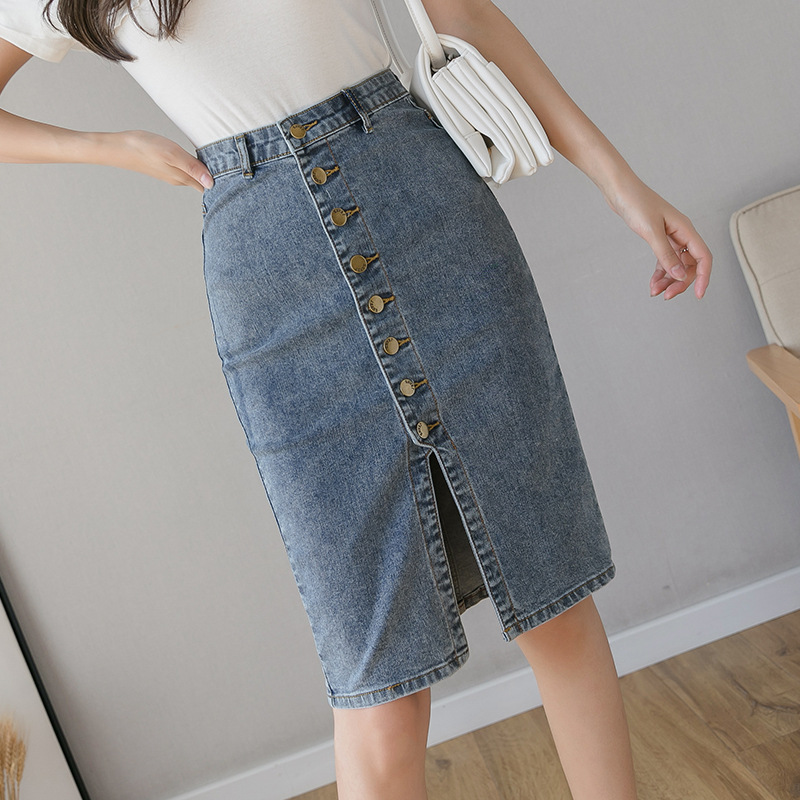 Title 2, Damen High Waist Jeansrock mittellang, stilvoll...