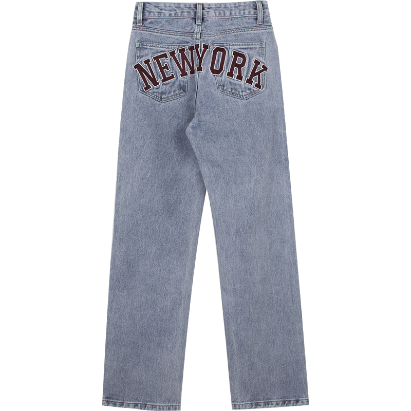 American Retro Casual Light Blue Slimming High Waist Straight Jeans Blue - Shop at LoveMi