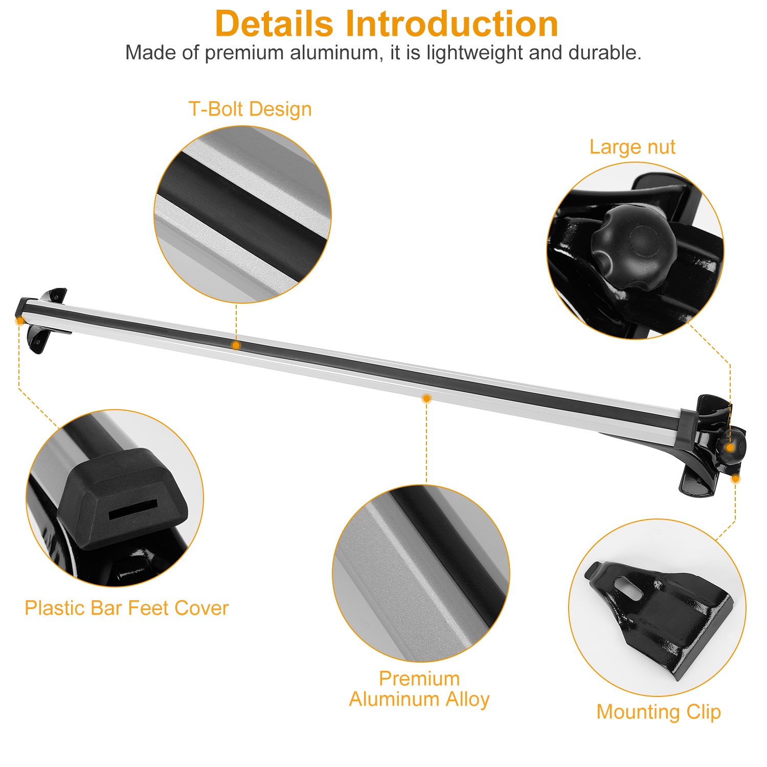 47.24in Universal Top Roof Rack Cross Bar Cargo Carrier Aluminum Crossbar Rack With 165LBS Capacity Fit For Most Vehicle Wagon Car Without Roof Side Rail — foto 6