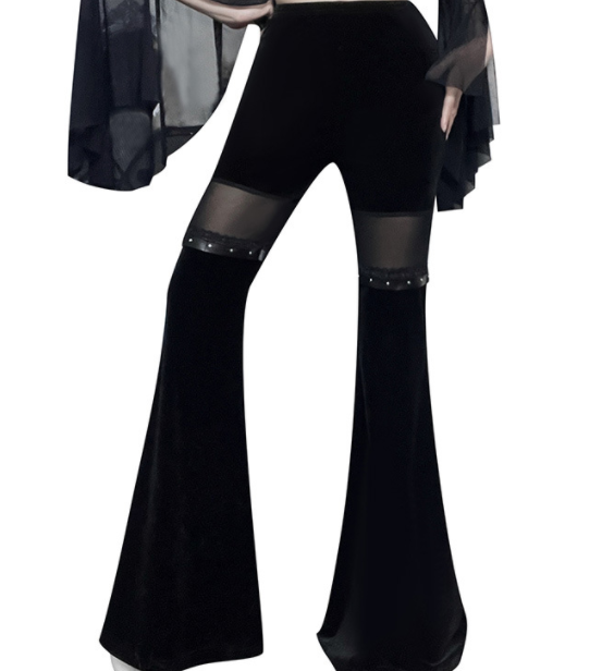 Mesh Panel Slim Fit High Waist Flare Pants